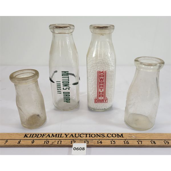 LOT OF 4 - DAIRY BOTTLES - INCL HUTTON'S, KAWARTHA & WHITE OAK FARM