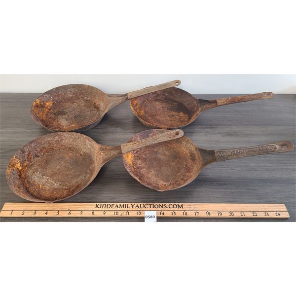 LOT OF 4 - TIN FRYING PANS - INCL ACME