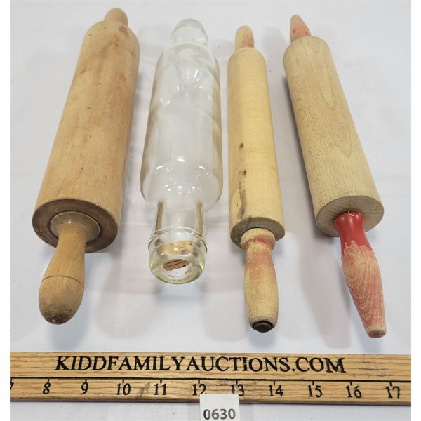LOT OF 4 - ROLLING PINS - INCL GLASS