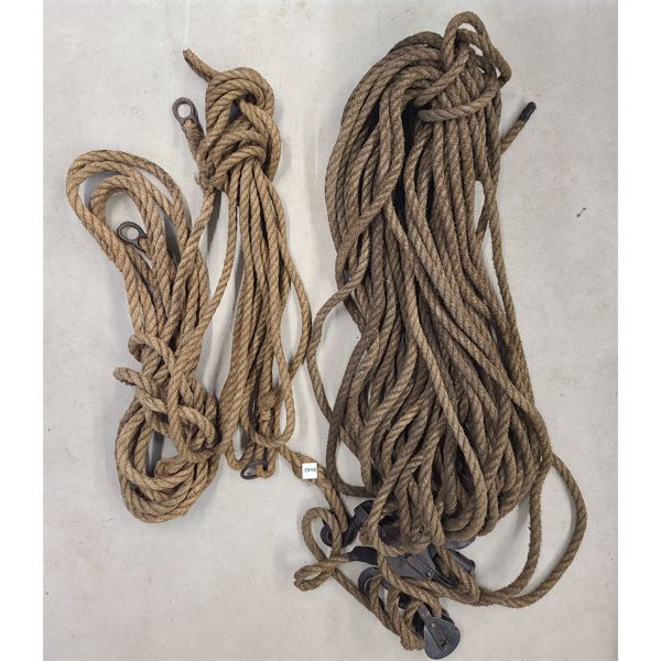 LOT OF 3 - SISAL ROPE W/ PULLEYS 