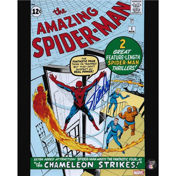 STAN LEE SIGNED SPIDER0MAN NO.1 8 X 10 (FROZEN POND COA)