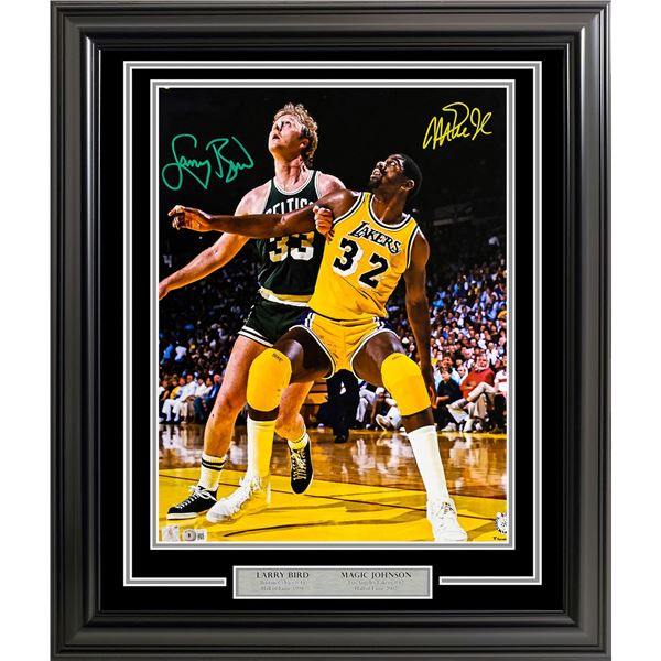 LARRY BIRD AND MAGIC JOHNSON AUTOGRAPHED 8X10 PHOTO (BECKETT COA)