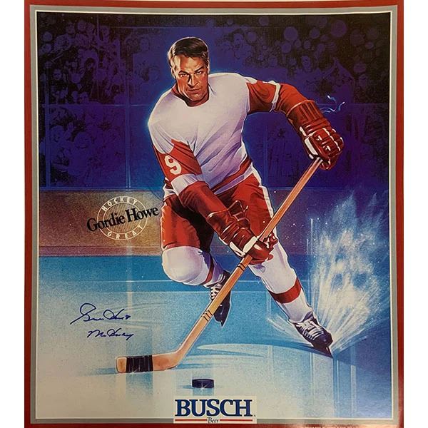 GORDIE HOWE AUTOGRAPHED 15X17 BUSCH BEER POSTER