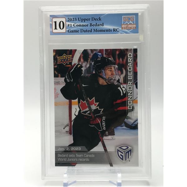 2023 UPPER DECK #1 CONNOR BEDARD GAME DATED MOMENTS RC  GCG GRADED 10