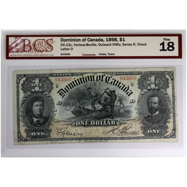 DC-13c 1898 $1 BCS F18 Various-Boville, Outward ONEs, Series R SN: 943666 Check Letter D