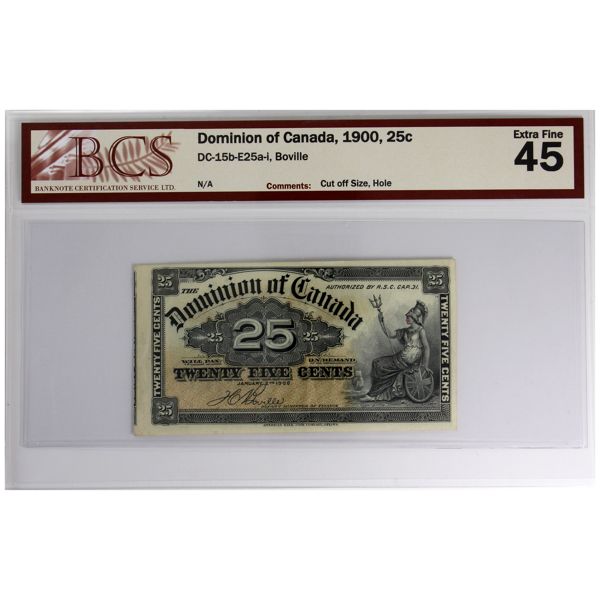 ERROR DC-15b-E25a-i 1900 25c BCS EF45 'Cut Off Size' Boville (Hole)