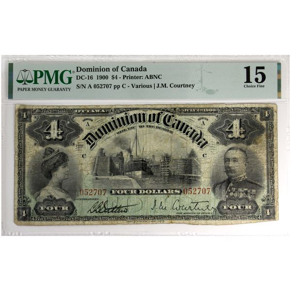 DC-16 1900 $4 PMG F15 Various-Courtney SN: A052707 pp C