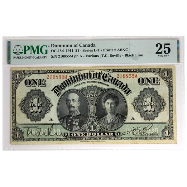 DC-18d 1911 $1 PMG VF25. Black Line Series M, Various-Bouville SN: 216855 ppA. 