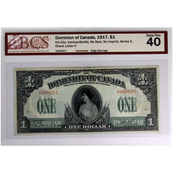 DC-23a 1917 $1 BCS EF40 Various-Boville, No Seal, No Imprint, Series E