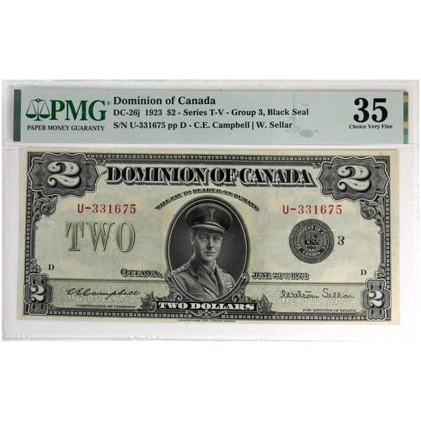 DC-26j 1923 $2 PMG VF35 Campbell-Sellar, Series T-V, Group 3, Black Seal