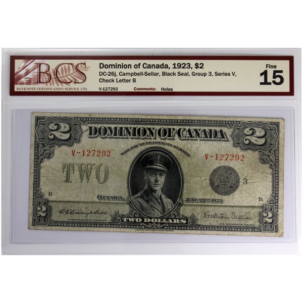 DC-26j 1923 $2 BCS F15 Campbell-Stellar, Black Seal, Group 3, Series V