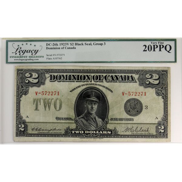 DC-26k 1923 $2 Legacy VF20 PPQ Campbell-Clark, Black Seal, Group 3, Series V