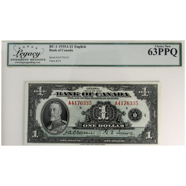 BC-1 1935 $1 English Legacy CUNC63 PPQ Osborne-Towers SN: A4176335. Check Letter B 