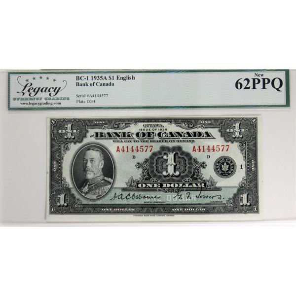 BC-1 1935 $1 English Legacy UNC62 PPQ Osborne-Towers SN: A4144577
