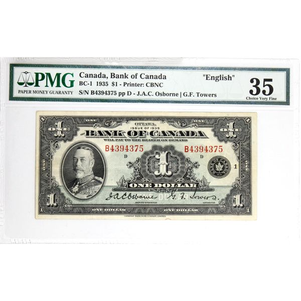 BC-1 1935 $1 English PMG Certified Choice VF-35 Osborne-Towers 