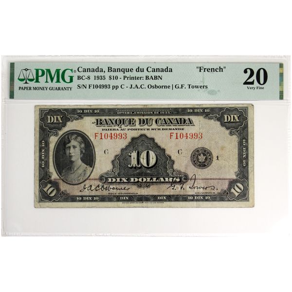 BC-8 1935 $10 French PMG VF20 Osborne-Towers SN: F104993 pp C