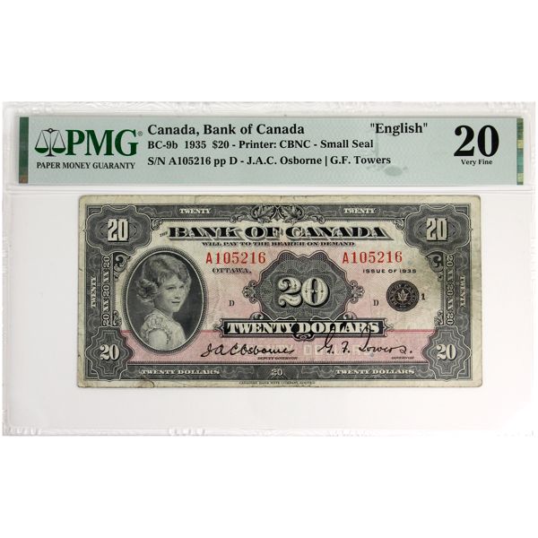 BC-9b 1935 $20 English PMG VF20 Osborne-Towers SN: A105216 pp D