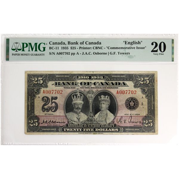 BC-11 1935 $25 English PMG VF20 Osborne-Towers SN: A007702 pp A