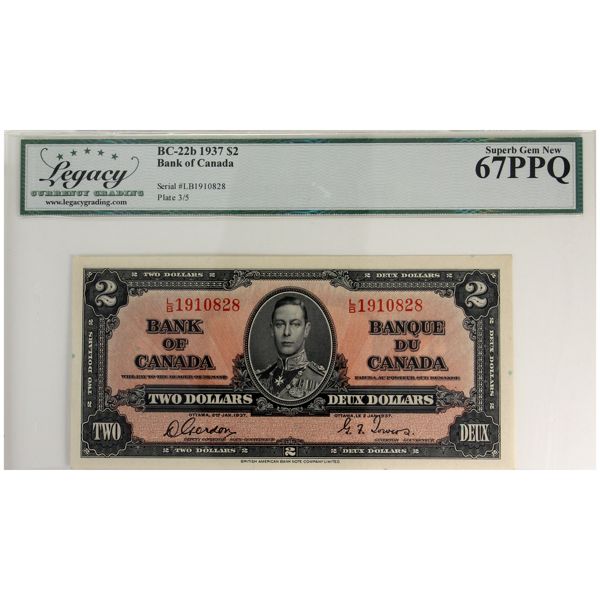 BC-22b 1937 $2 Legacy GEM UNC67 PPQ Gordon-Towers SN: L/B1910828