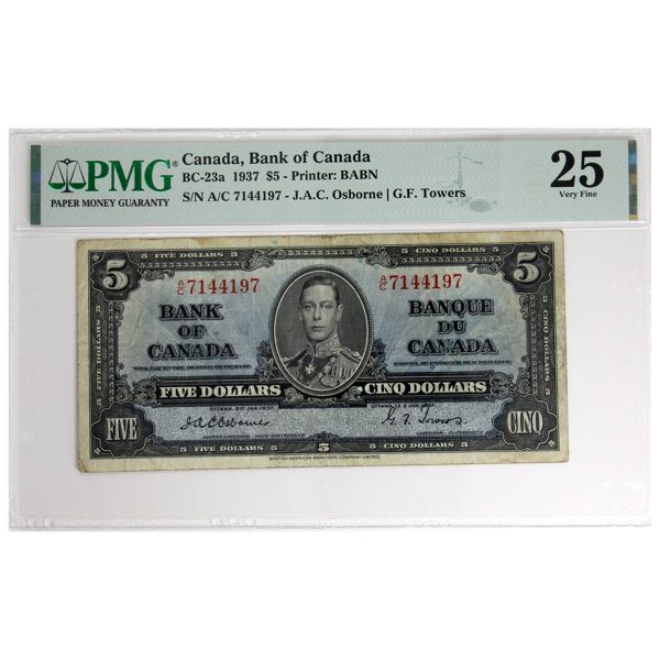 BC-23a 1937 $5 PMG VF25 Osborne-Towers SN: A/C7144197