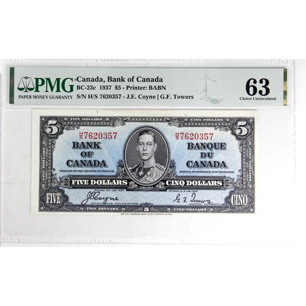 BC-23c 1937 $5 PMG CUNC63 Coyne-Towers SN: H/S7620357