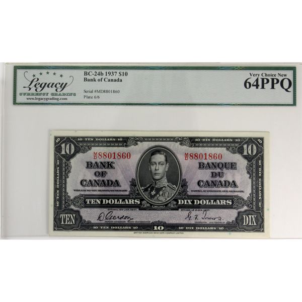 BC-24b 1937 $10 Legacy CUNC64 PPQ Gordon-Towers SN: M/D8801860 Plate 6/6
