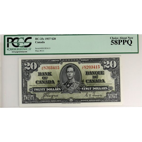 BC-25c 1937 $20 PCGS AU58 PPQ Coyne-Towers SN: J/E8203415