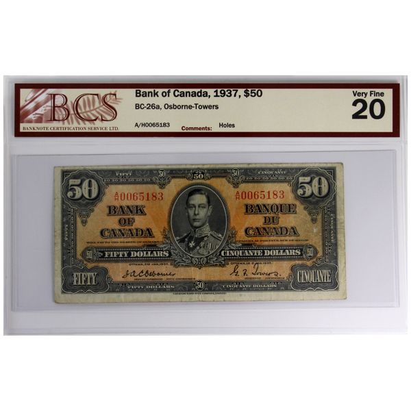 BC-26a 1937 $50 BCS VF20 Osborne-Towers 