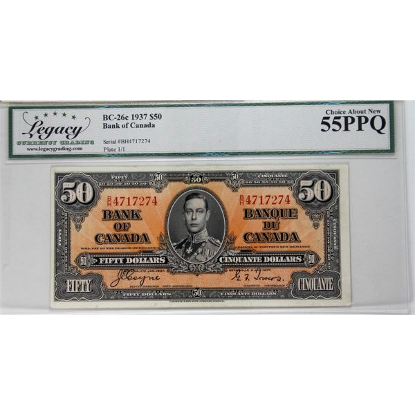 BC-26c 1937 $50 PCGS AU55 PPQ Coyne-Towers SN: B/H4717274 