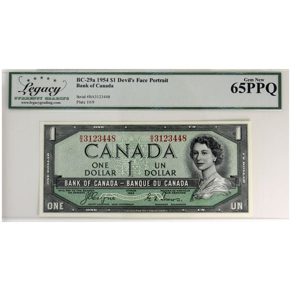 BC-29a 1954 $1 Devil's Face Legacy GEM UNC65 PPQ Coyne-Towers SN: B/A3123448
