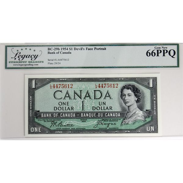 BC-29b 1954 $1 Devil's Face Legacy GEM UNC66 PPQ! Beattie-Rasminsky SN: L/A4475612. 