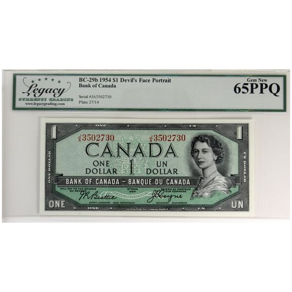 BC-29b 1954 $1 Devil's Face Legacy GEM65 PPQ Beattie-Coyne SN: J/A3502730
