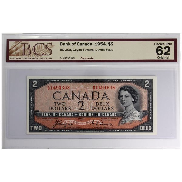 BC-30a 1954 $2 Devil's Face BCS CUNC62 Original Coyne-Towers SN: A/B1494608