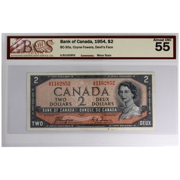 BC-30a 1954 $2 Devil's Face BCS AU55 Coyne-Towers SN: A/B1162852 (Minor Stain)