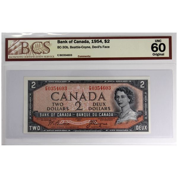 BC-30b 1954 $2 Devil's Face BCS UNC60 Original Beattie-Coyne SN: F/B0354603