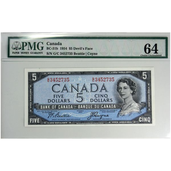 BC-31b 1954 $5 Devil's Face PMG CUNC64 Beattie-Coyne SN: G/C3452735