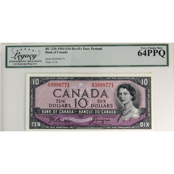 BC-32b 1954 $10 Devil's Face Legacy CUNC64 PPQ Beattie-Coyne SN: I/D3998771