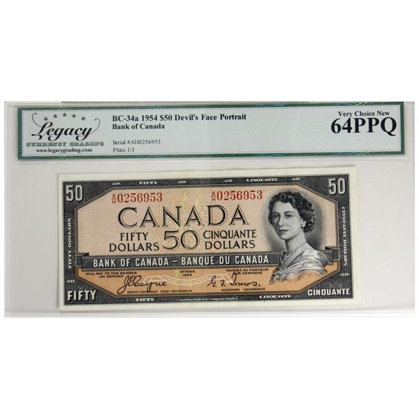 BC-34a 1954 $50 Devil's Face Legacy CUNC64 PPQ! Coyne-Towers SN: A/H0256953