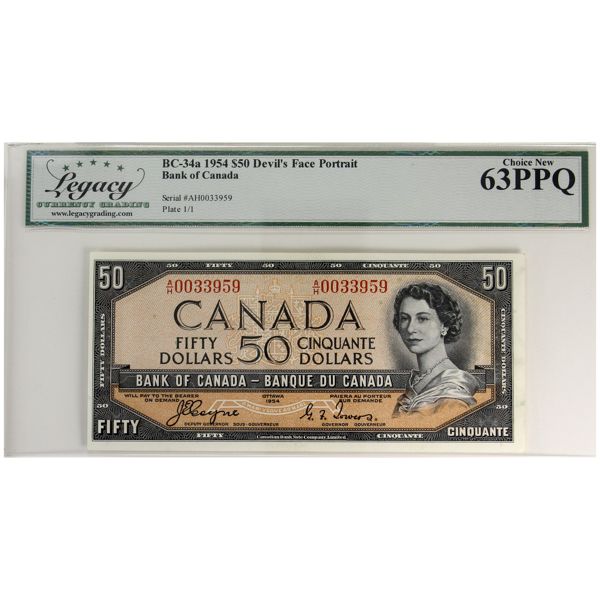 BC-34a 1954 $50 Devil's Face Legacy CUNC63 PPQ Coyne-Towers SN: A/H0033959