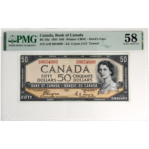 BC-34a 1954 $50 Devil's Face PMG AU58 Coyne-Towers SN: A/H0654660
