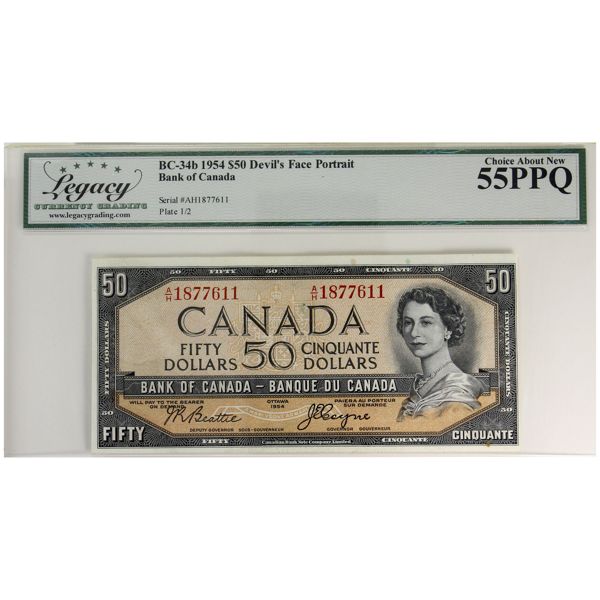 BC-34b 1954 $50 Devil's Face Legacy AU55 PPQ Beattie-Coyne SN: A/H1877611