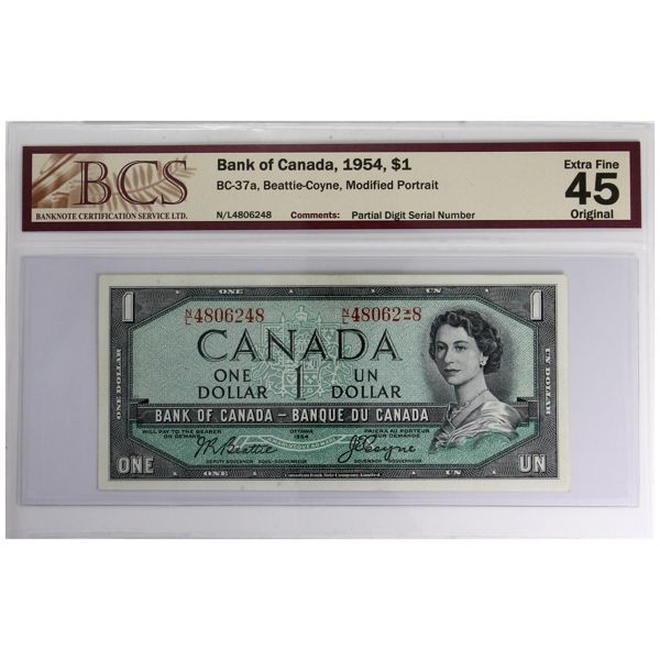 ERROR BC-37a 1954 $1 BCS EF45 Original "Partial Digit Serial Number" Beattie-Coyne SN: N/L4806248