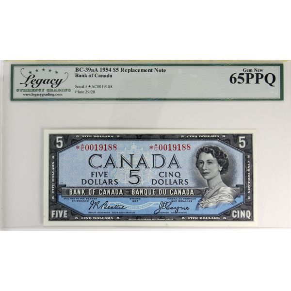 BC-39aA 1954 $5 *A/C Legacy GEM UNC65 PPQ Beattie-Coyne Replacement SN: *A/C0019188