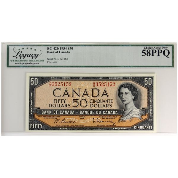 BC-42b 1954 $50 Legacy AU58 PPQ Beattie-Rasminsky SN: B/H3525152