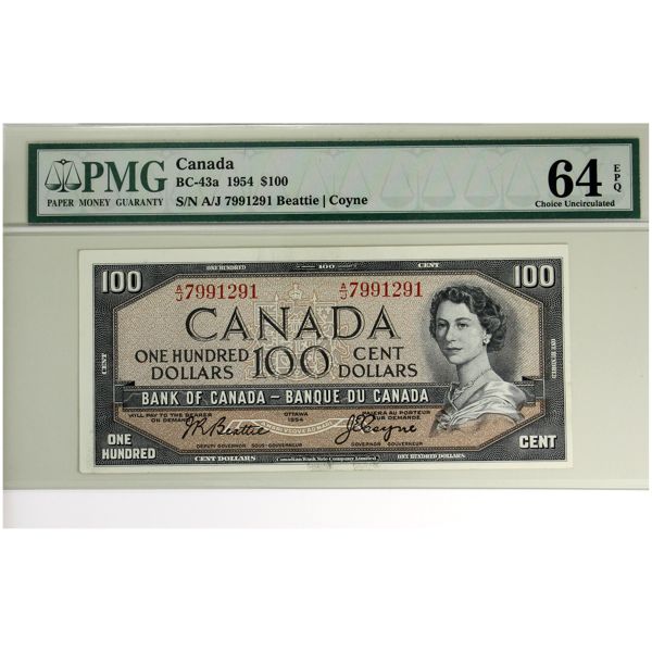 BC-43a 1954 $100 PMG CUNC64 EPQ Beattie-Coyne SN: A/J7991291