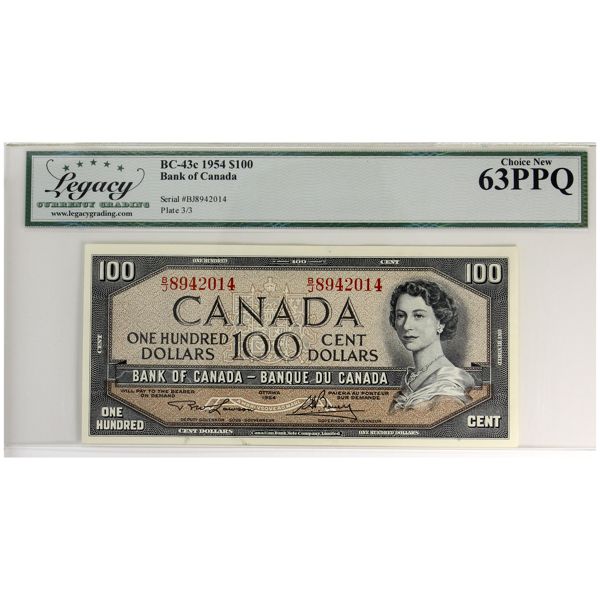 BC-43c 1954 $100 Legacy CUNC63 PPQ Lawson-Bouey SN: B/J8942014