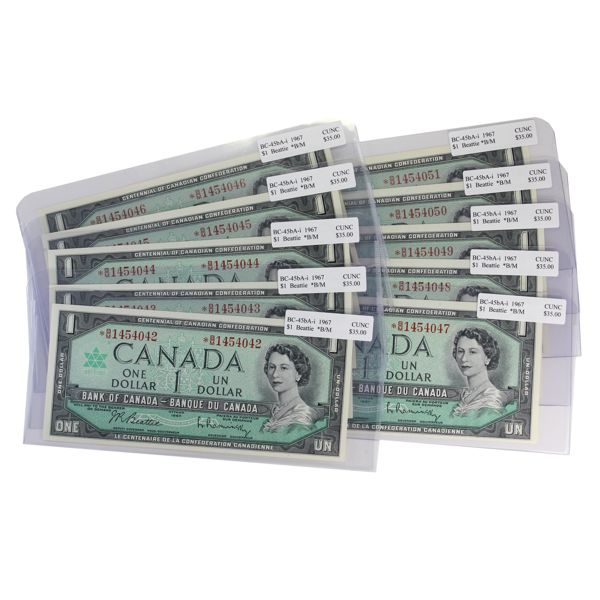 BC-45bA-i 1967 $1 *B/M Consecutive CUNC63 Beattie-Rasminsky Replacement *B/M. 10pcs