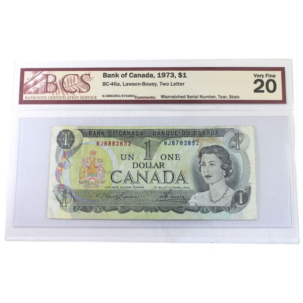 ERROR BC-46a 1973 $1 BCS VF20 "Mismatched Serial Number" Lawson-Bouey SN: N/J8882852/8782852.