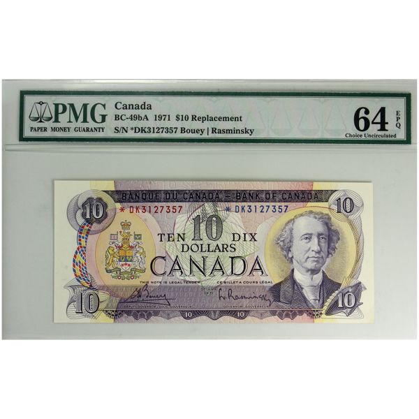 BC-49bA 1971 $10 *DK PMG CUNC64 EPQ Bouey-Rasminsky Replacement SN: *DK3127357