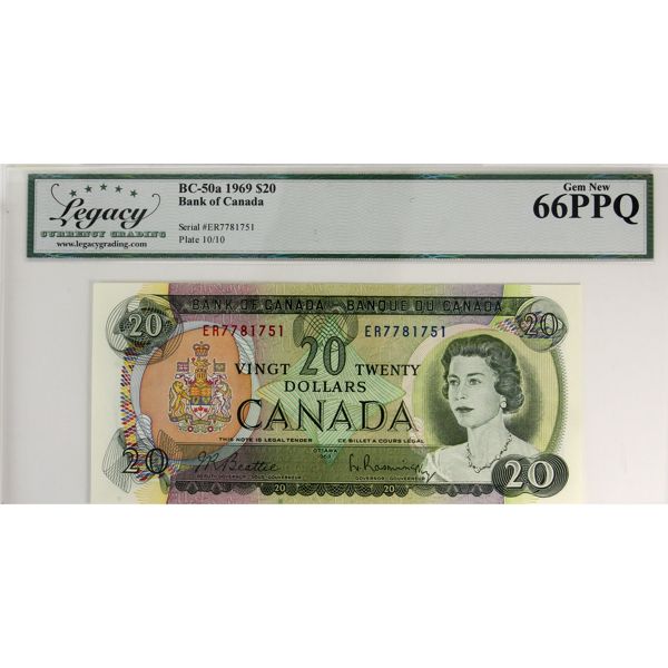 BC-50a 1969 $20 Legacy GEM UNC66 PPQ Beattie-Rasminsky SN: ER7781751
